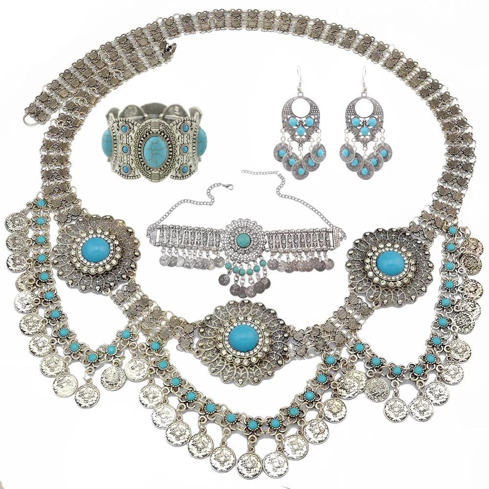 Vintage Collectible Coins - Vintage Turquoise Coin Waist Belly Chain