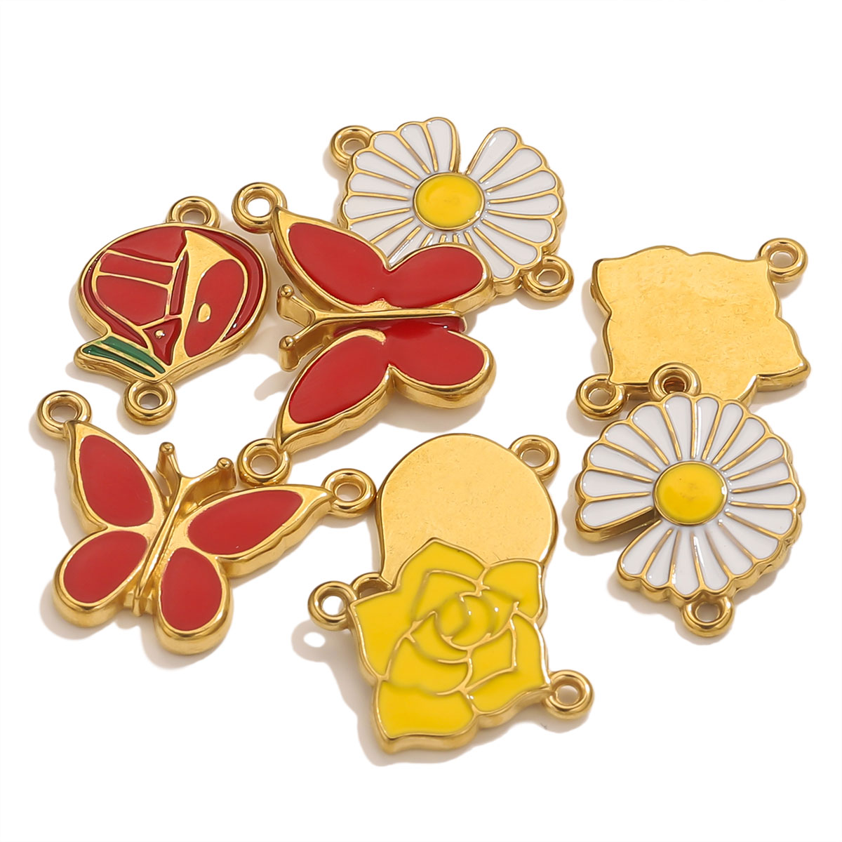 Vintage Necklace - 4pcs Stainless Steel Enamel Vintage Flower