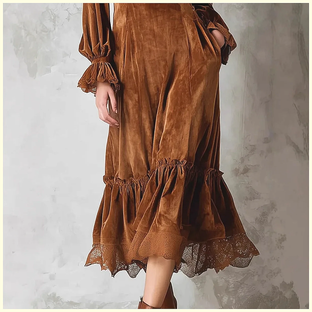 Vintage Velvet Maxi Dress V-Ne - Vintage Necklace บทวิจารณ์และราคา