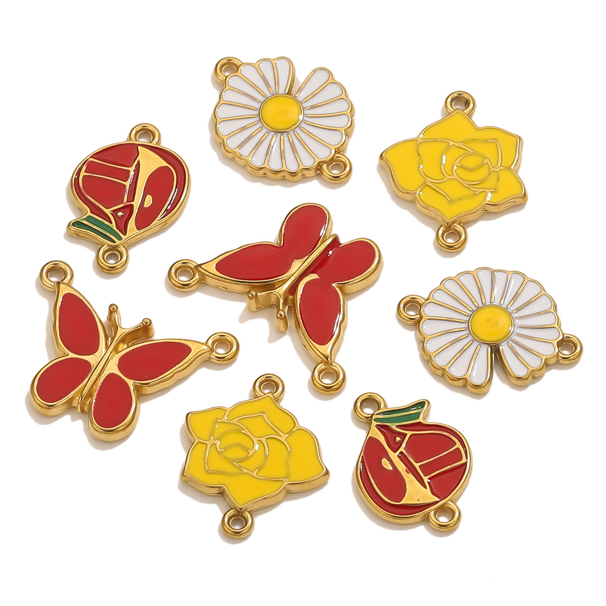 4pcs Stainless Steel Enamel Vi - Vintage Necklace บทวิจารณ์และราคา