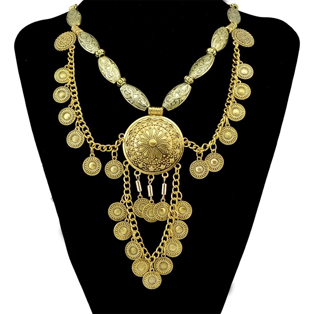 Boho Ethnic Big Choker Necklac - Vintage Collectible Coins บทวิจารณ์และราคา